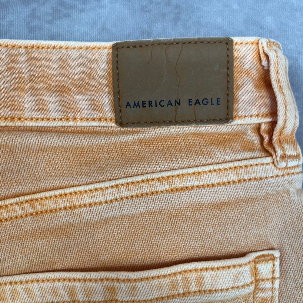 American Eagle Denim Shorts Womens size 2 Orange Excellent High Waisted Raw Hem - Picture 5 of 10